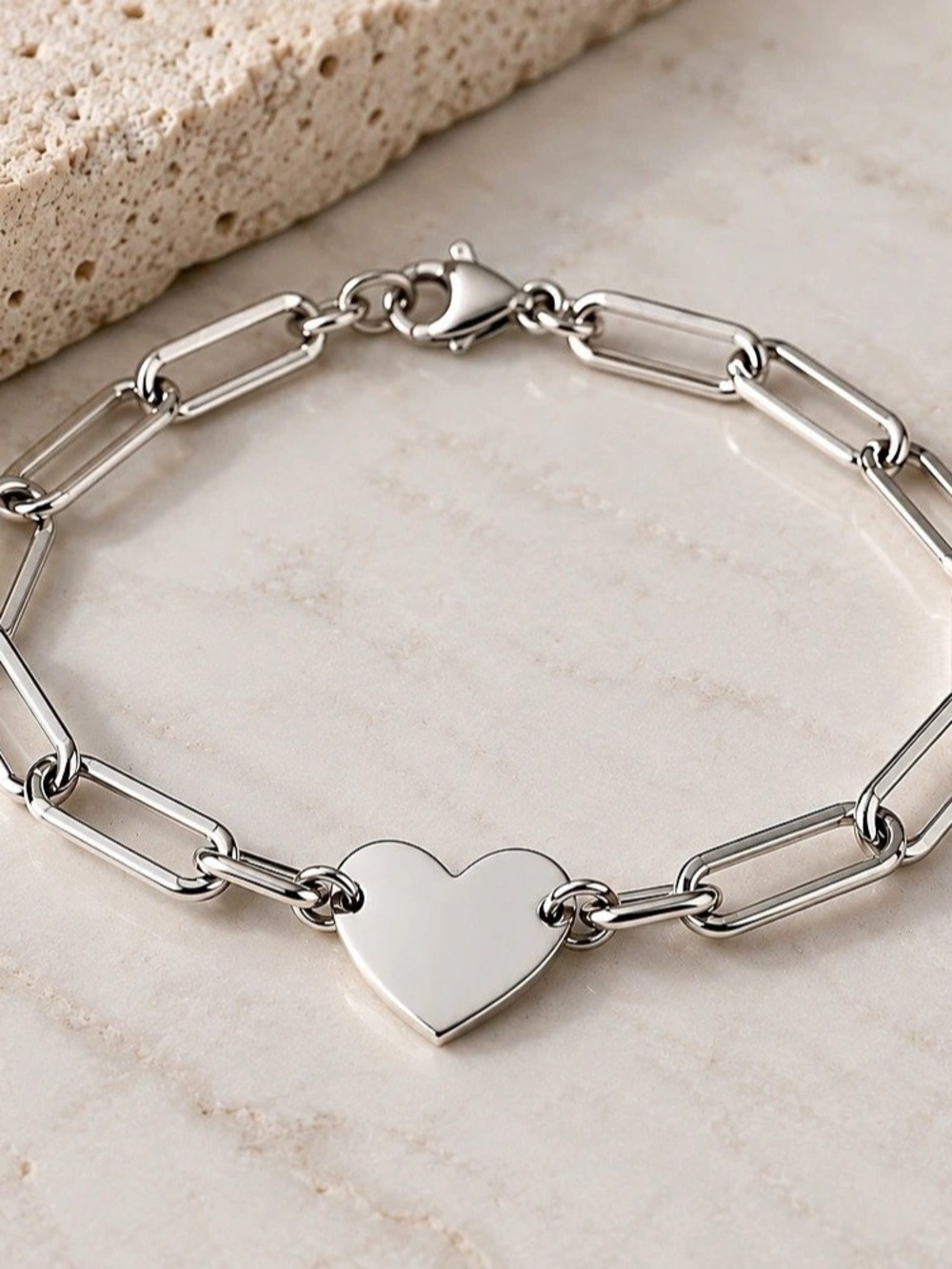 Sterling Silver Paperclip Chain Bracelet with Heart Charm